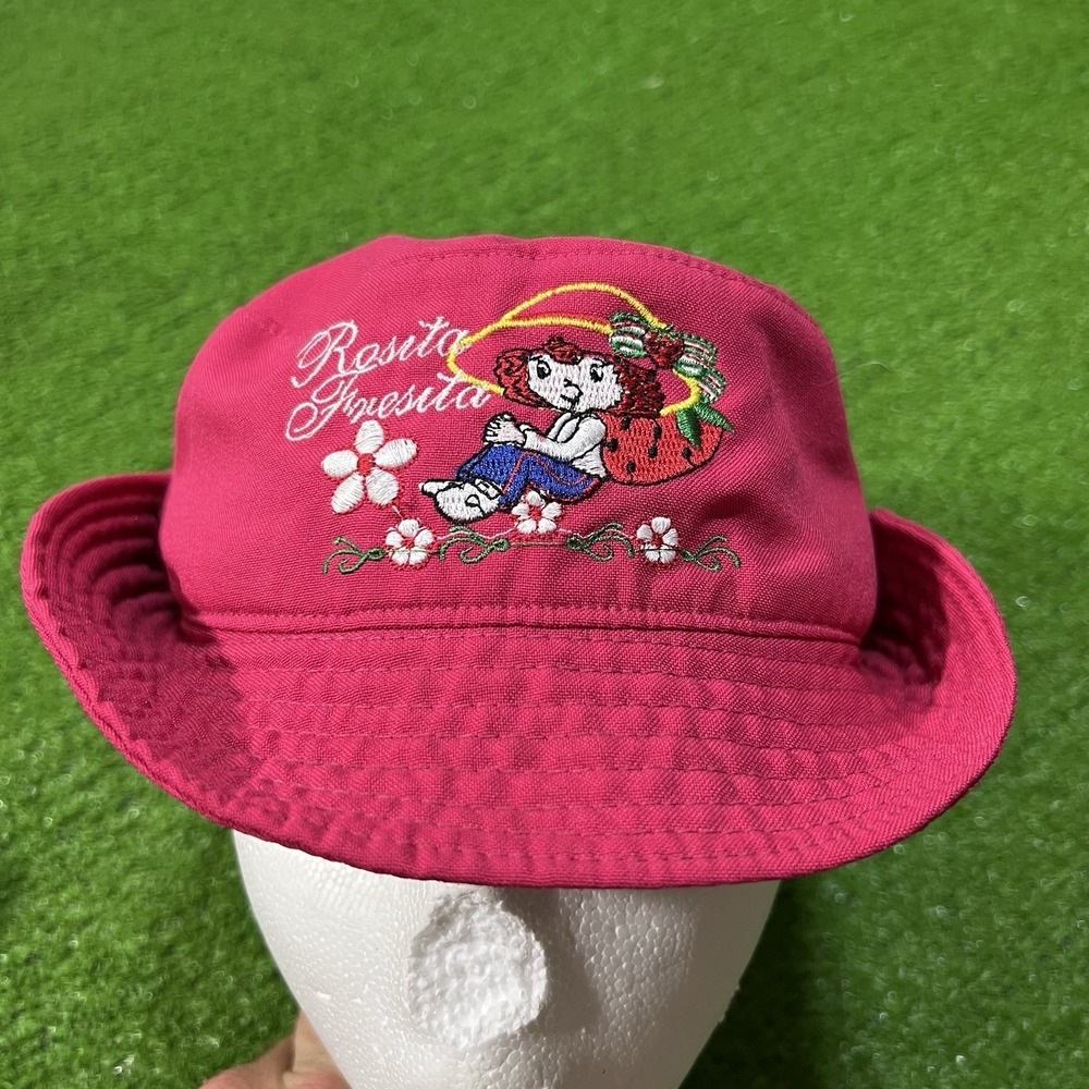 Vintage Y2K Strawberry Shortcake Kids Bucket Hat Spanish "Rosita Fresita" Pink‎